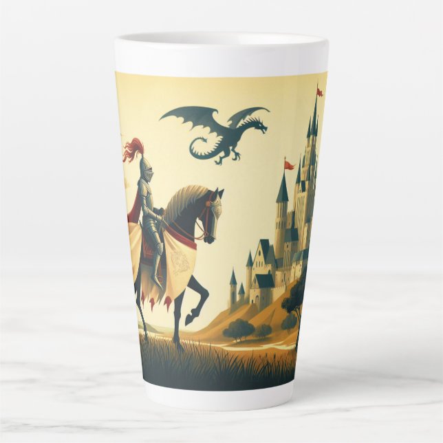 Mediaeval Knight/dragon/castle fantsy Latte Mug (Front)