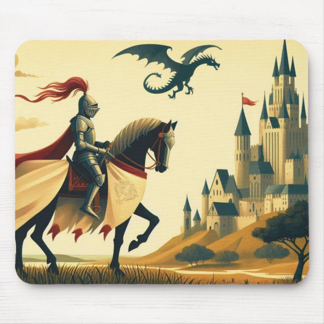 Mediaeval Knight/dragon/castle fantsy Mouse Mat (Front)