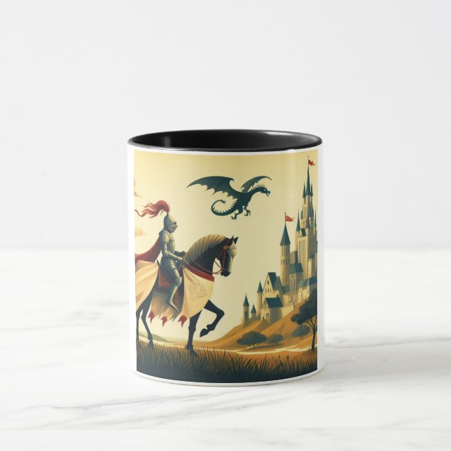 Mediaeval Knight/dragon/castle fantsy Mug (Center)