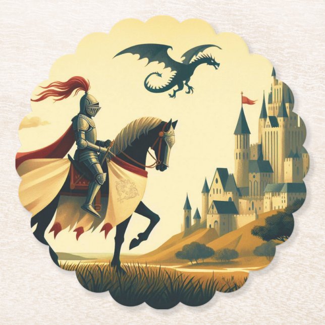 Mediaeval Knight/dragon/castle fantsy Paper Coaster (Front)