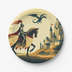 Mediaeval Knight/dragon/castle fantsy Paper Plate