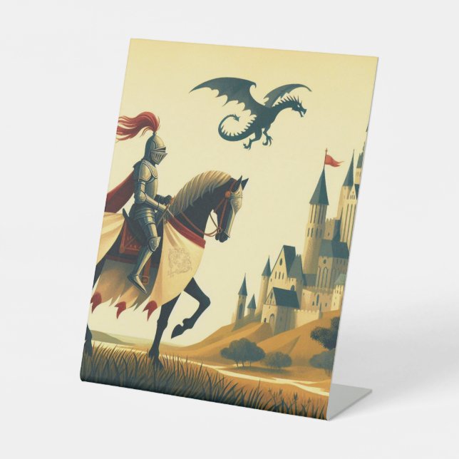 Mediaeval Knight/dragon/castle fantsy Pedestal Sign (Front)