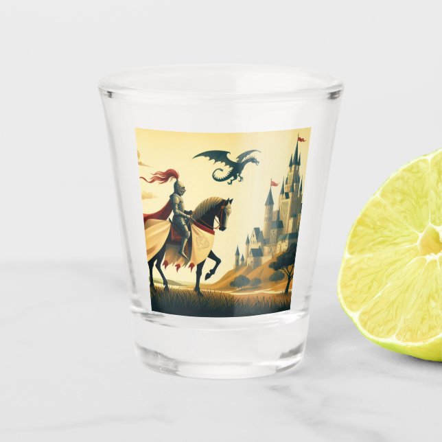 Mediaeval Knight/dragon/castle fantsy Shot Glass (Front)