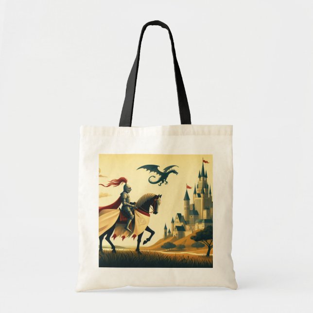 Mediaeval Knight/dragon/castle fantsy Tote Bag (Front)