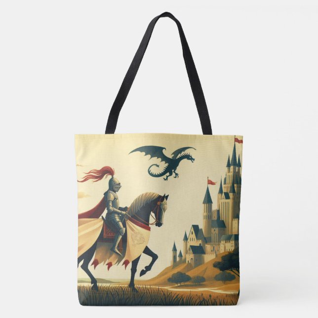 Mediaeval Knight/dragon/castle fantsy Tote Bag (Front)