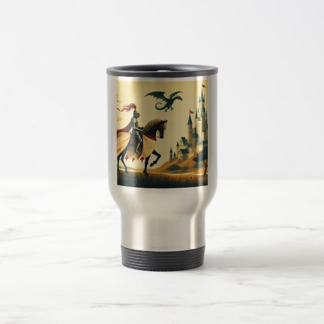 Mediaeval Knight/dragon/castle fantsy Travel Mug (Center)