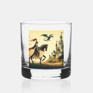 Mediaeval Knight/dragon/castle fantsy Whiskey Glass