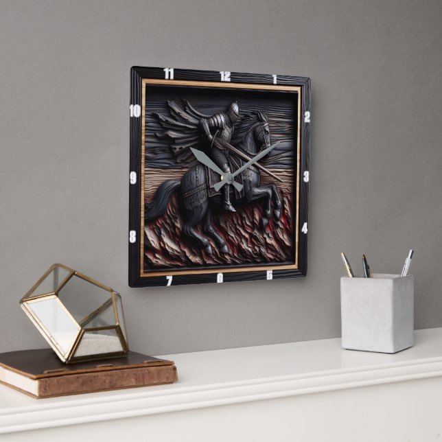 Mediaeval Knight: Grain Design Style Square Wall Clock (Office)
