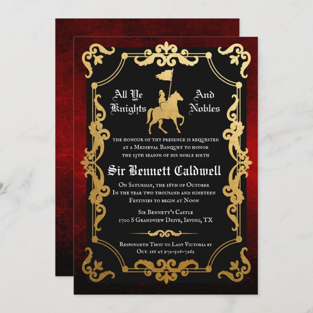 Mediaeval Knight Jousting Birthday Invitation (Front/Back)