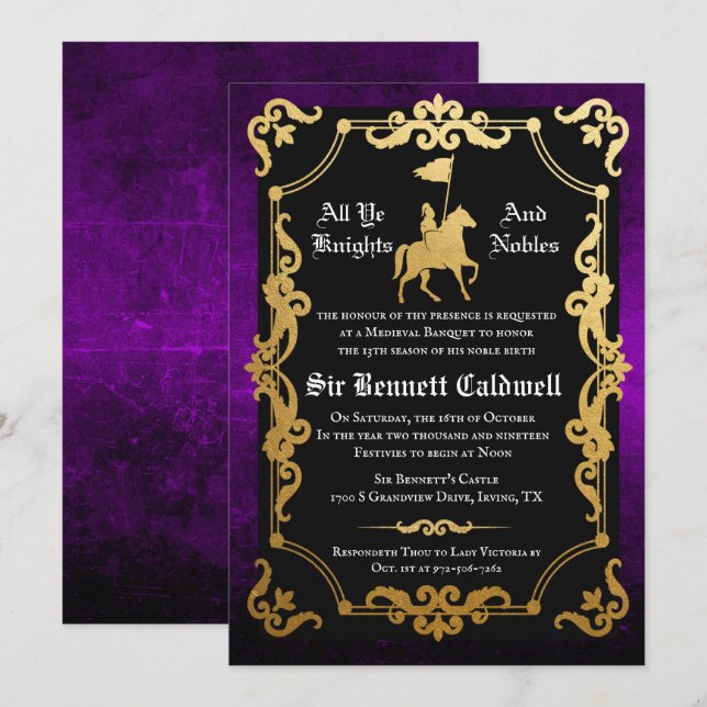 Mediaeval Knight Jousting Birthday Invitation (Front/Back)