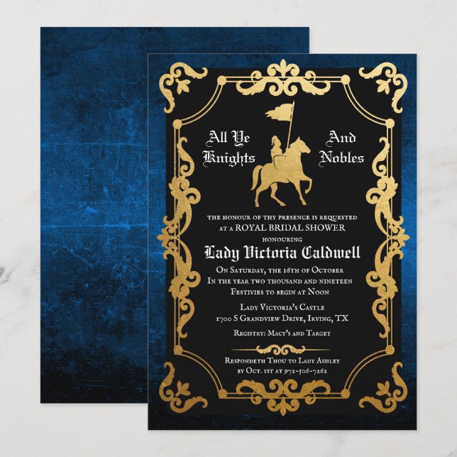 Mediaeval Knight Jousting Bridal Shower Invitation (Front/Back)