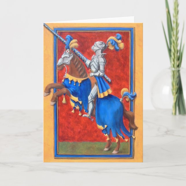Mediaeval Knight Jousting Greeting Card (Front)