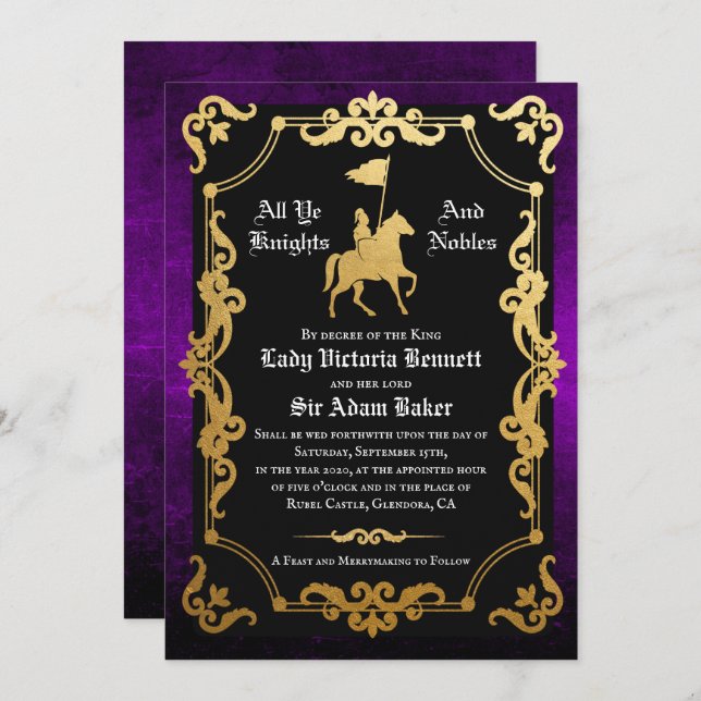 Mediaeval Knight Jousting Wedding Invitation (Front/Back)