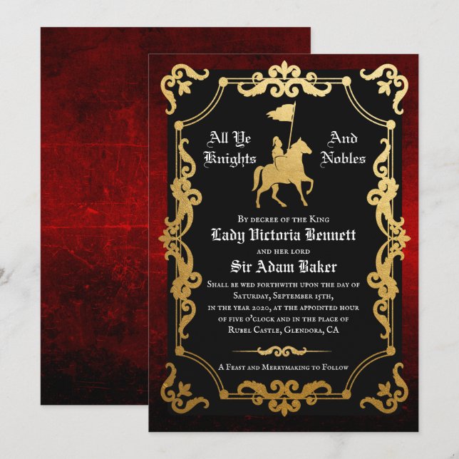 Mediaeval Knight Jousting Wedding Invitation (Front/Back)