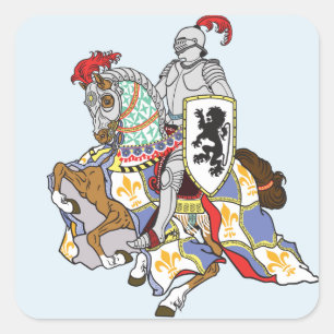 mediaeval knight on a horse square sticker