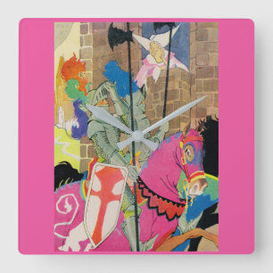 mediaeval knight on horseback square wall clock