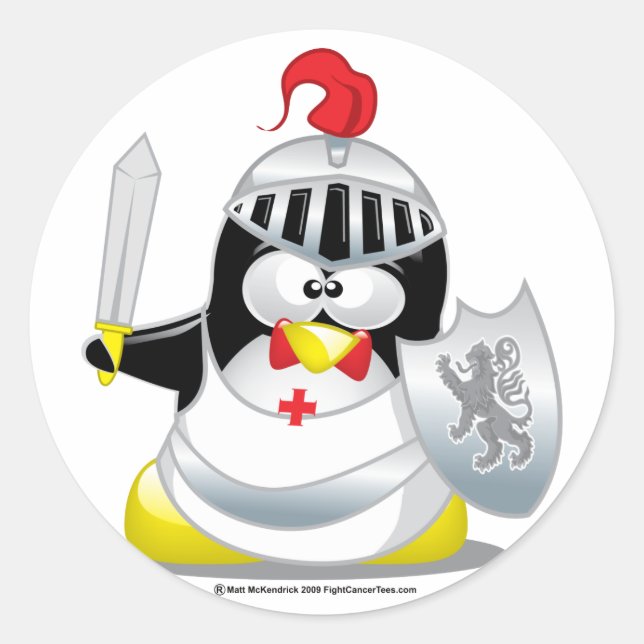 Mediaeval Knight Penguin Classic Round Sticker (Front)