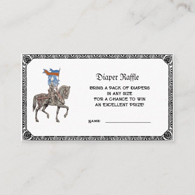 Mediaeval Knight Renfaire Diaper Raffle Baby Showe Enclosure Card (Front)