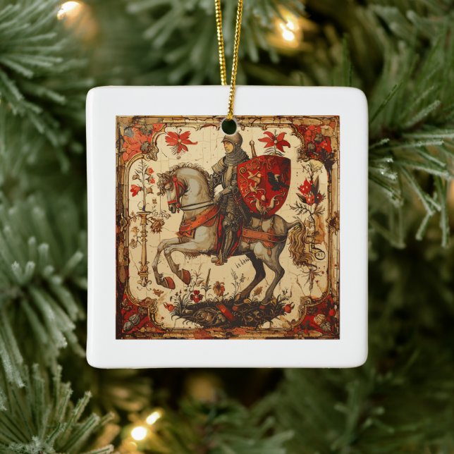 Mediaeval Knight riding a horse Ceramic Ornament (Tree)