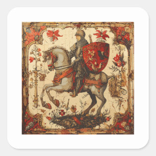 Mediaeval Knight riding a horse Square Sticker