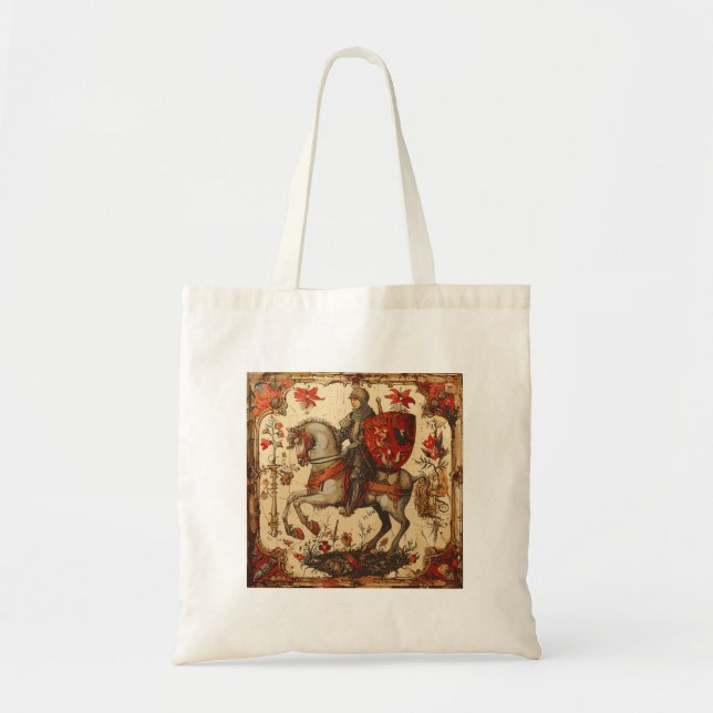Mediaeval Knight riding a horse Tote Bag (Front)