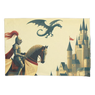 Mediaeval Knight/wyvern/castle fantasy Pillowcase