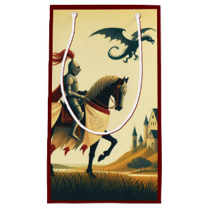 Mediaeval Knight & wyvern castle fantasy Small Gift Bag