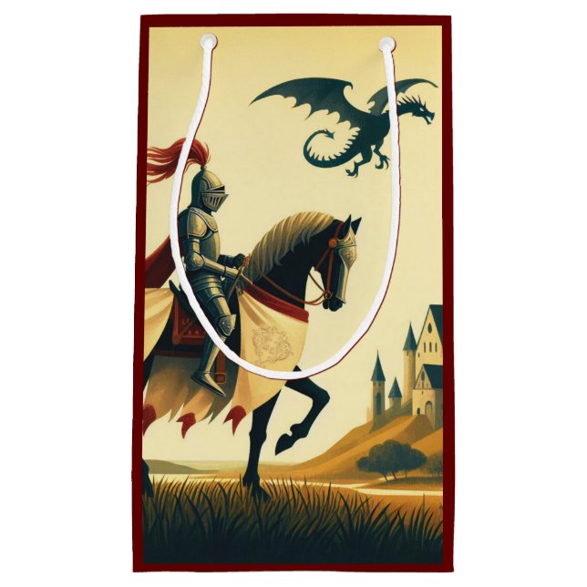Mediaeval Knight & wyvern castle fantasy Small Gift Bag (Front)