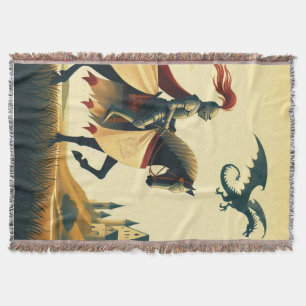Mediaeval Knight & wyvern castle fantasy Throw Blanket