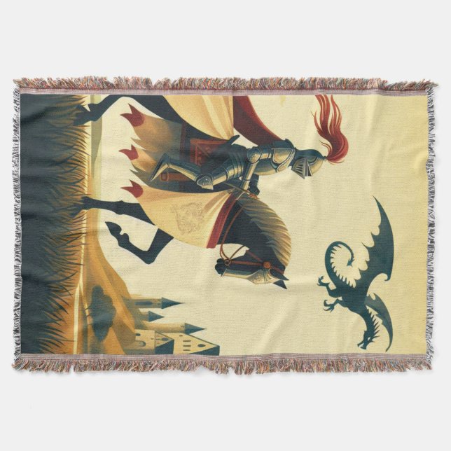 Mediaeval Knight & wyvern castle fantasy Throw Blanket (Front)