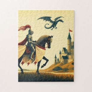 Mediaeval Knight/wyvern/castle fantsy Jigsaw Puzzle