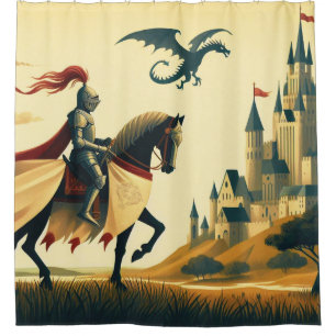 Mediaeval Knight & wyvern fantasy castle  Shower Curtain