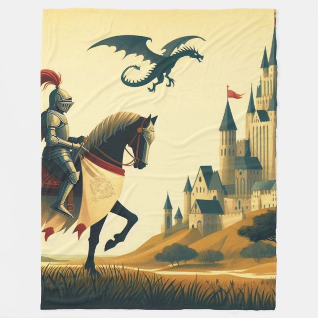 Mediaeval Knight & wyvern fantasy Fleece Blanket (Front)