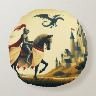 Mediaeval Knight/wyvern Round Cushion