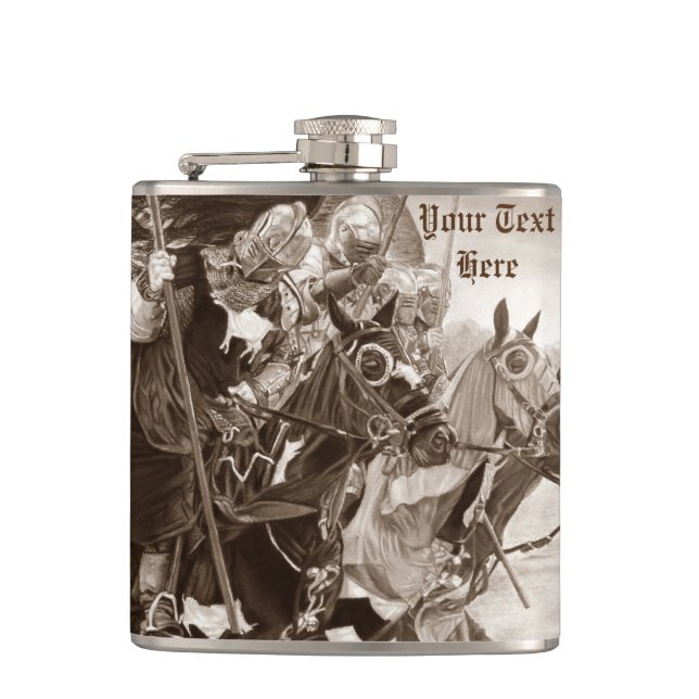 mediaeval knights jousting on horses art hip flask (Front)
