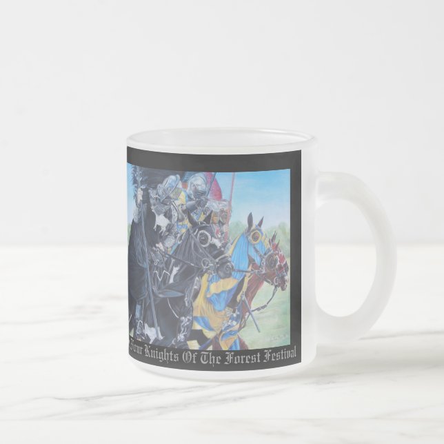 mediaeval knights jousting on horses frosted glass coffee mug (Right)