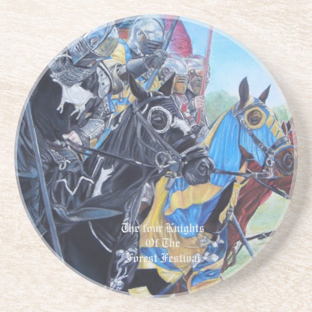mediaeval knights jousting on horses historic art coaster (Front)