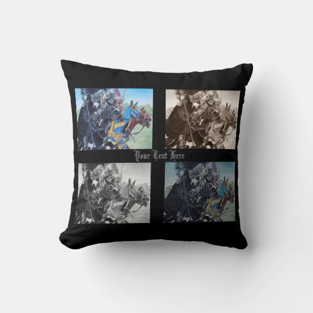 mediaeval knights jousting on horses historic art cushion (Front)