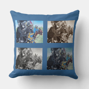 mediaeval knights jousting on horses historic art cushion