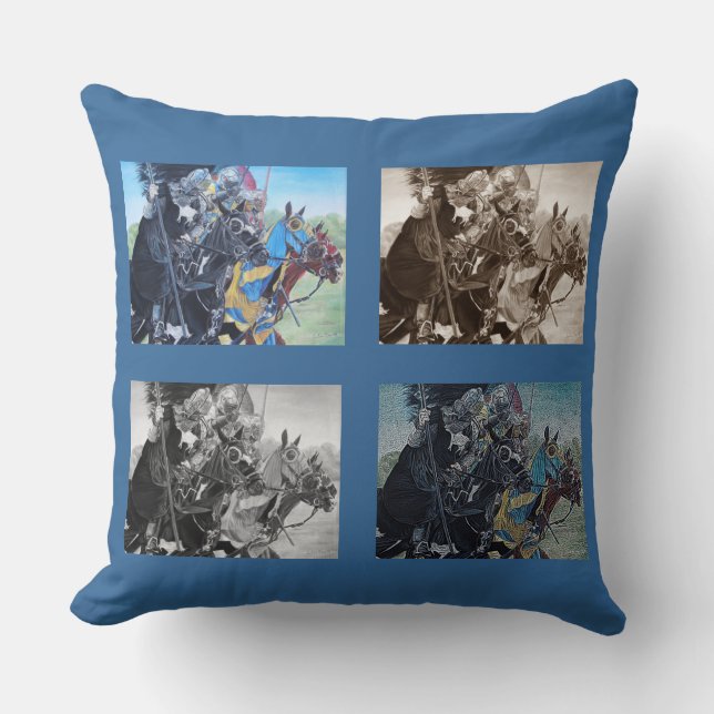 mediaeval knights jousting on horses historic art cushion (Front)