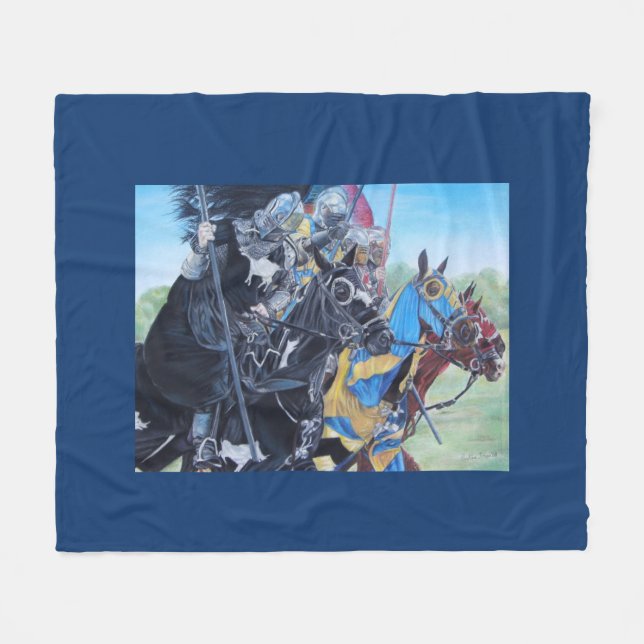 mediaeval knights jousting on horses historic art fleece blanket (Front (Horizontal))