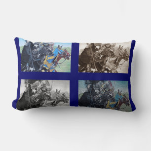 mediaeval knights jousting on horses historic art lumbar cushion