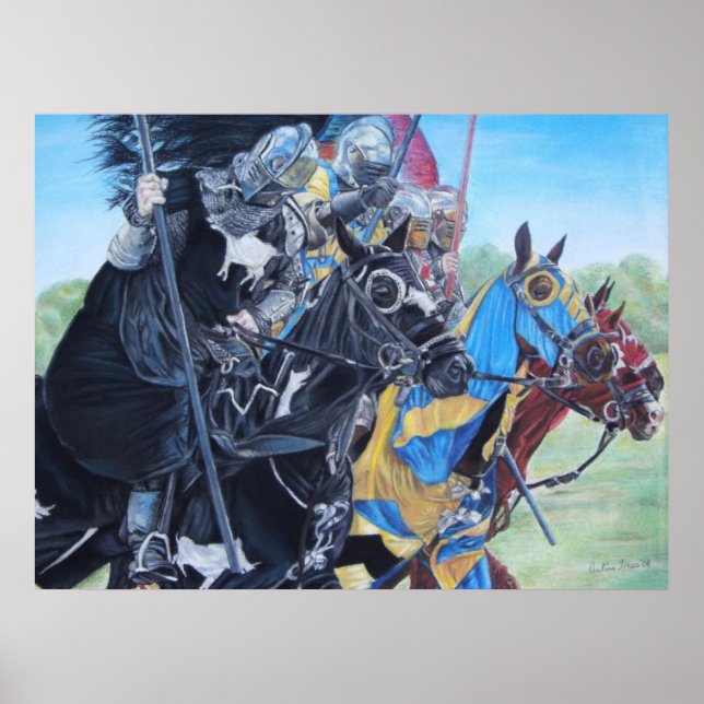 mediaeval knights jousting on horses historic art poster (Front)