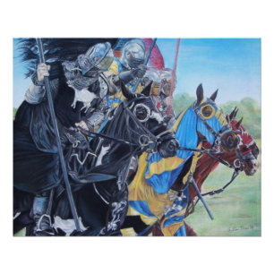 mediaeval knights jousting on horses historic art poster