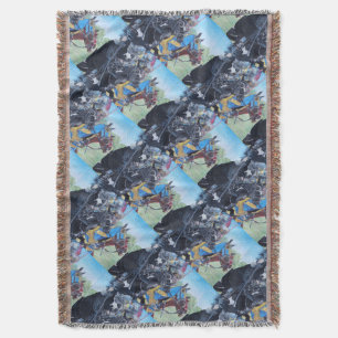 mediaeval knights jousting on horses historic art throw blanket