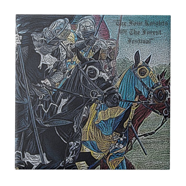 mediaeval knights jousting on horses historic art tile (Front)