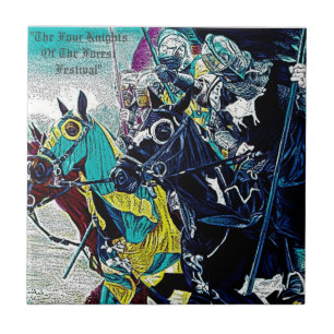mediaeval knights jousting on horses historic art tile