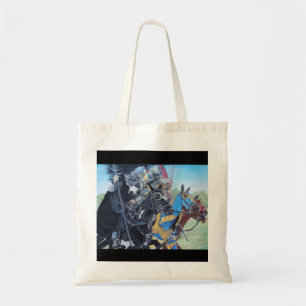 mediaeval knights jousting on horses historic art tote bag