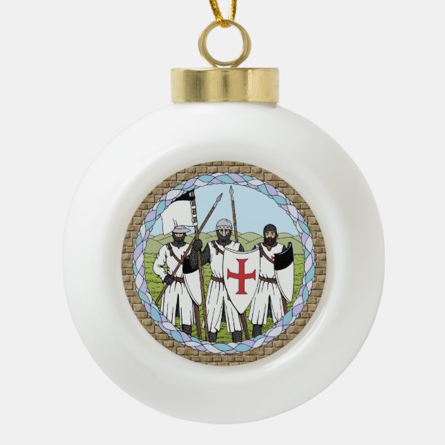 Mediaeval Knights Templar Ceramic Ball Christmas Ornament (Front)