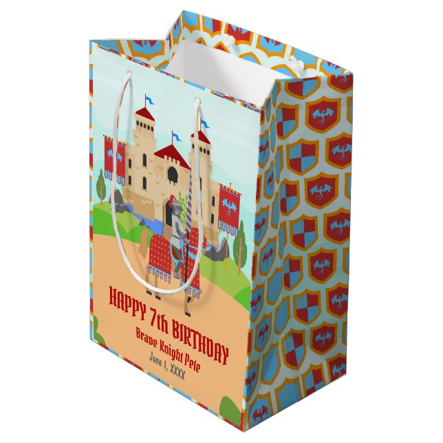 Mediaeval Knights Tournament Birthday Party Medium Gift Bag (Back Angled)